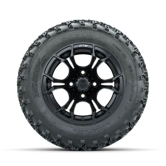 GTW Spyder Matte Black 12 in Wheels with 22x11.00-12 Rogue All Terrain Tires Full Set