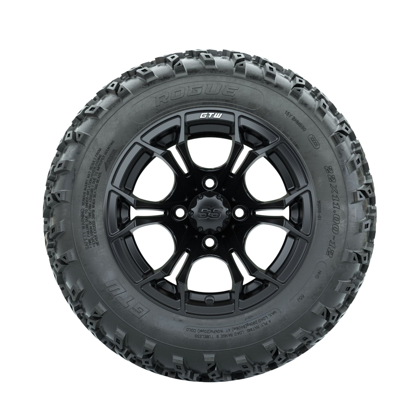GTW Spyder Matte Black 12 in Wheels with 22x11.00-12 Rogue All Terrain Tires Full Set