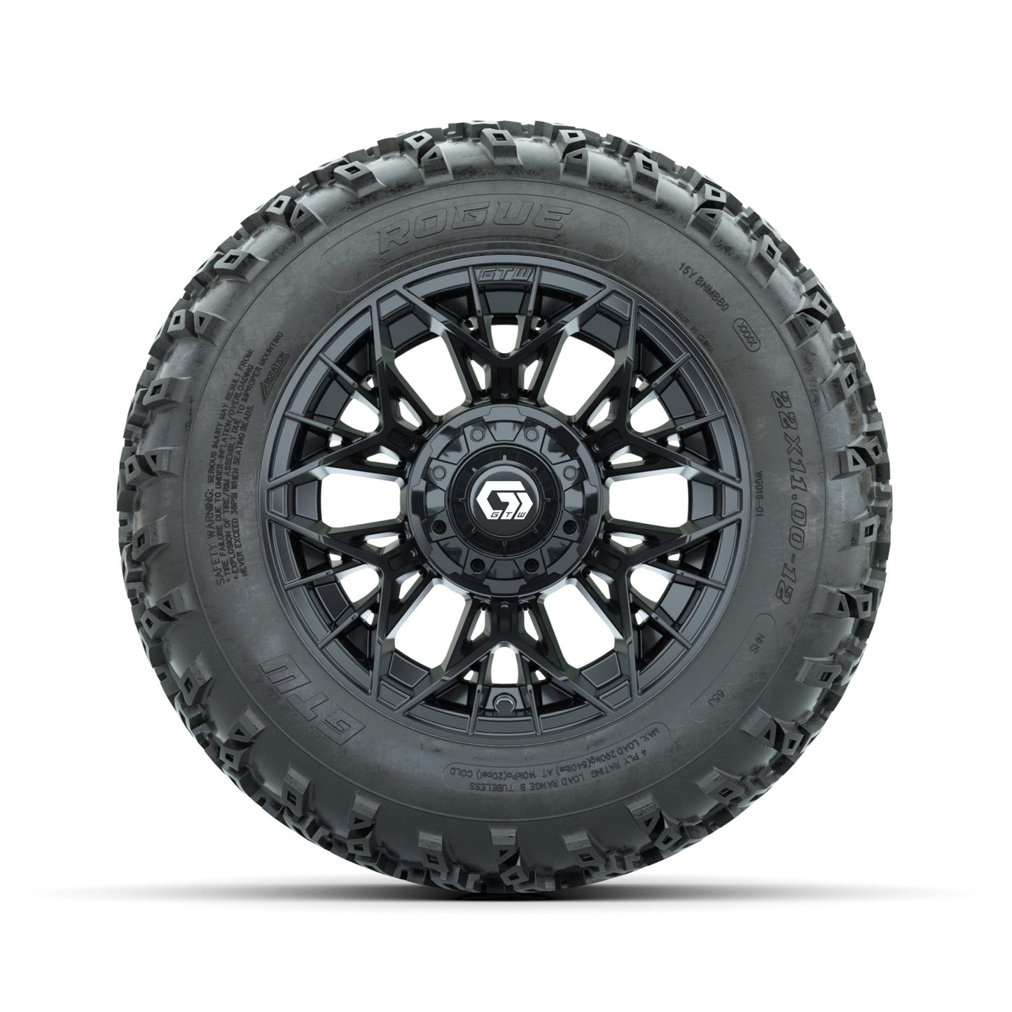 GTW Stellar Black 12 in Wheels with 22x11.00-12 Rogue All Terrain Tires Full Set