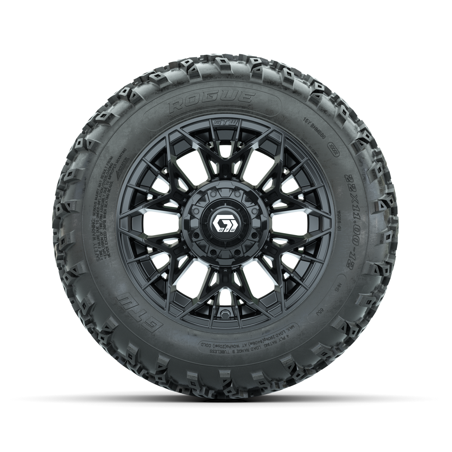 GTW Stellar Black 12 in Wheels with 22x11.00-12 Rogue All Terrain Tires Full Set