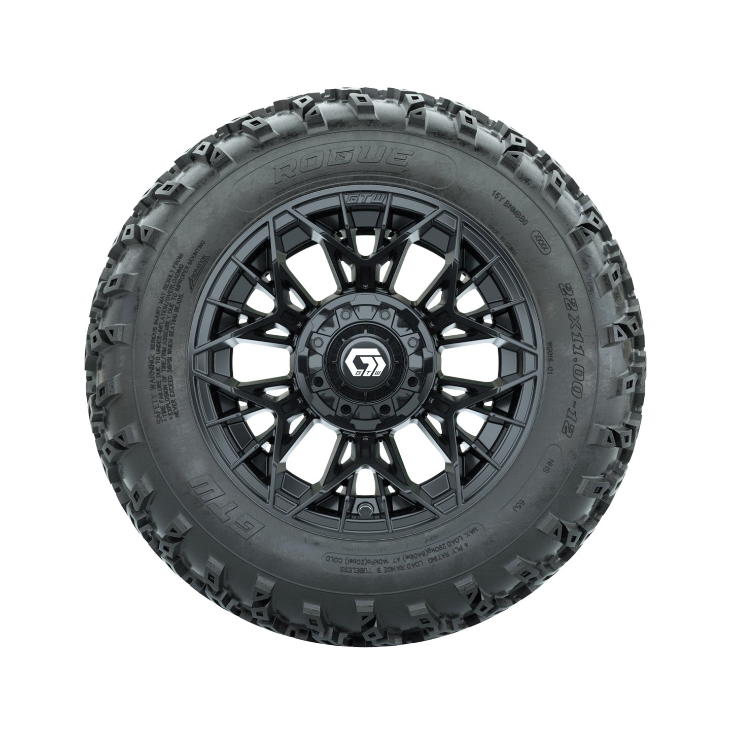 GTW Stellar Black 12 in Wheels with 22x11.00-12 Rogue All Terrain Tires Full Set