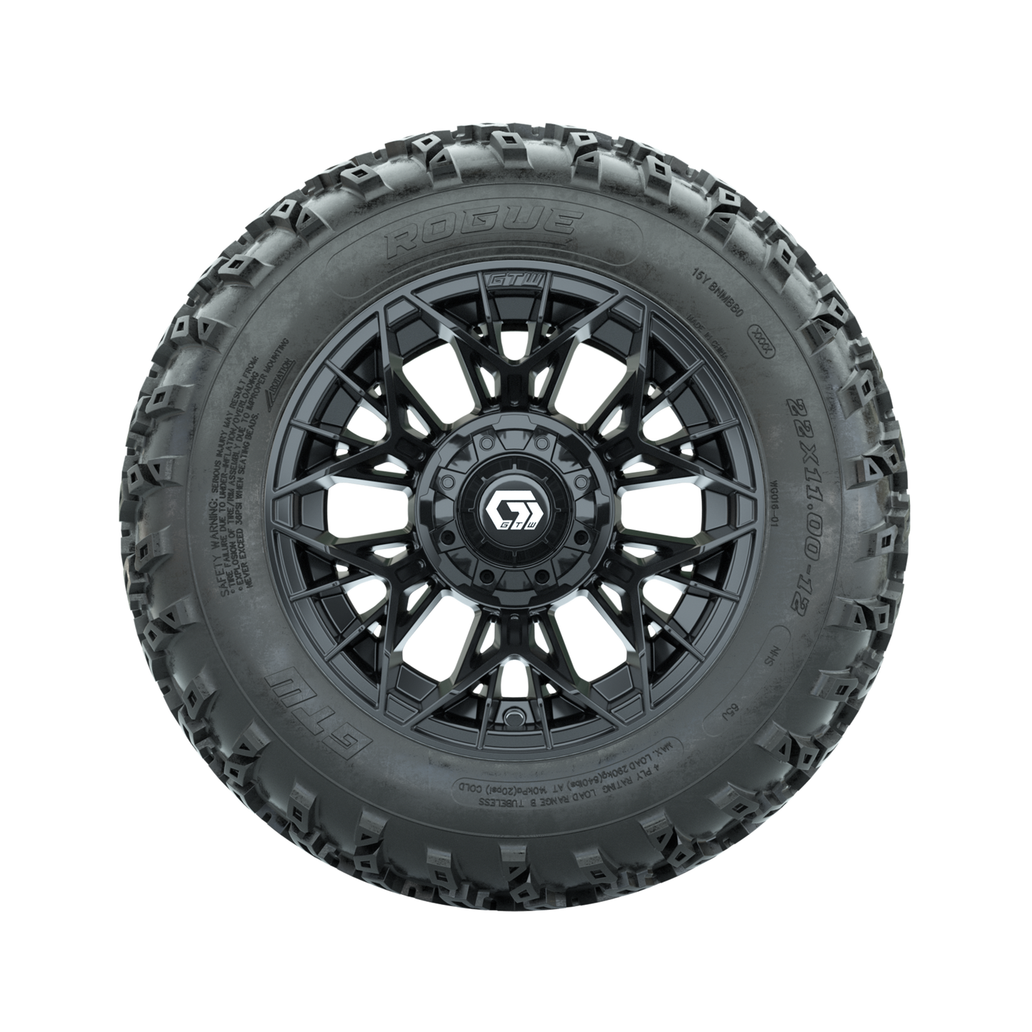 GTW Stellar Black 12 in Wheels with 22x11.00-12 Rogue All Terrain Tires Full Set