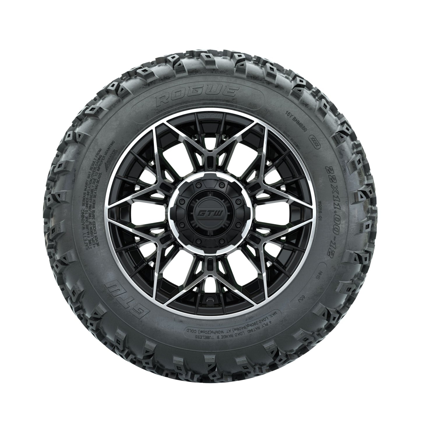 GTW Stellar Machined/Black 12 in Wheels with 22x11.00-12 Rogue All Terrain Tires Full Set