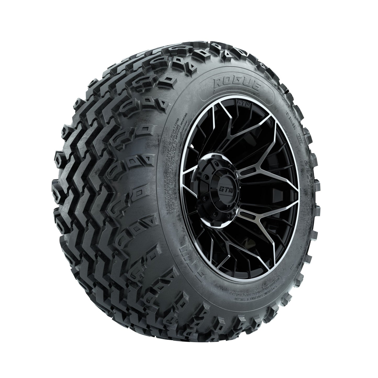 GTW Stellar Machined/Black 12 in Wheels with 22x11.00-12 Rogue All Terrain Tires Full Set