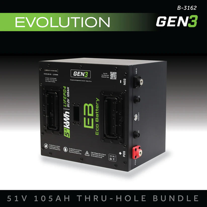 Eco Battery 51V 105Ah GEN3 Lithium Bundle for Evolution Golf Carts (9-Pin) – LiFePO4 + Lifetime Warranty