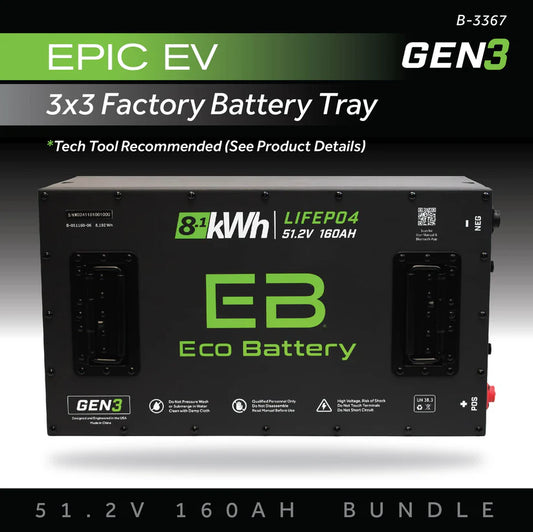 Eco Battery 51V 160Ah LiFePO4 Kit for Epic Golf Carts (3×3 Battery Tray)