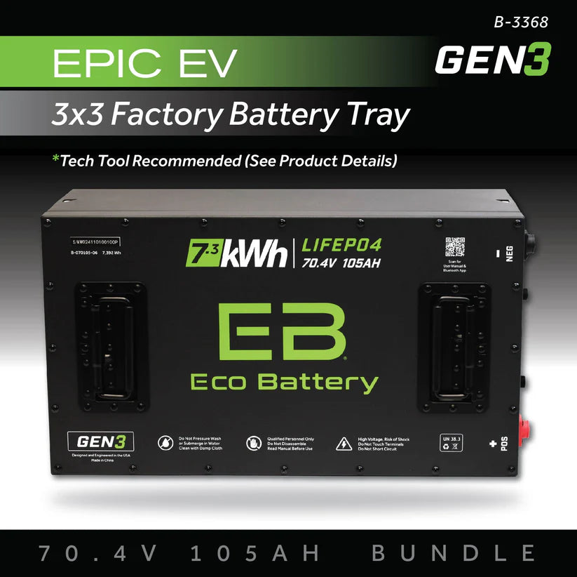 Eco Battery 70V 105Ah LiFePO4 Kit for Epic Golf Carts | 3×3 Battery Tray