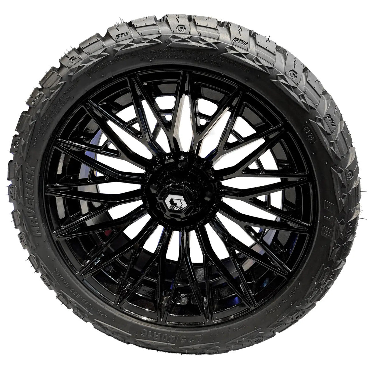 GTW 16" BLUR Gloss Black Golf Cart Wheels & 225/40R16 Maverick All-Terrain Tires