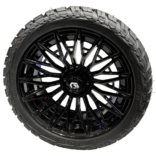 GTW 16" BLUR Gloss Black Golf Cart Wheels & 225/40R16 Maverick All-Terrain Tires