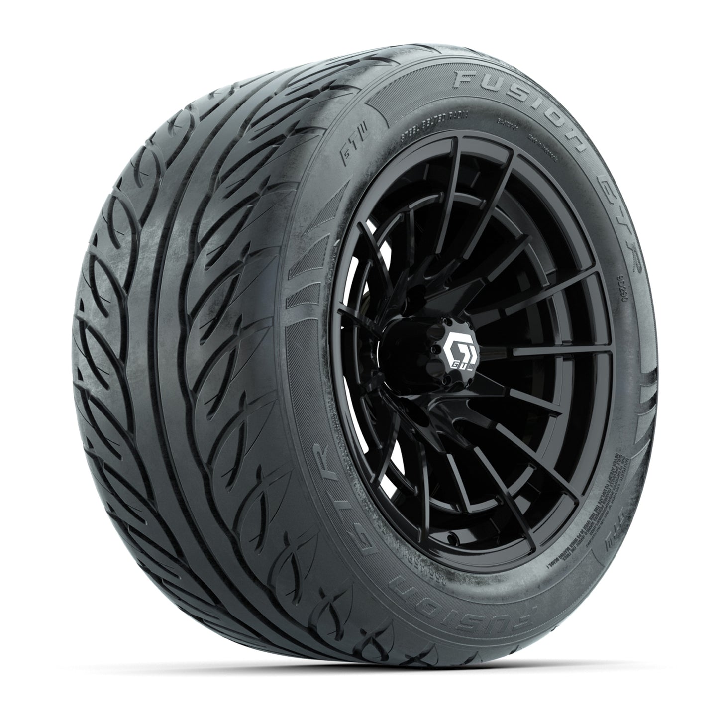 14" GTW® Boost Gloss Black Golf Cart Wheels & 255/45-R14 Fusion GTR Radial Street Tires (Set of 4)