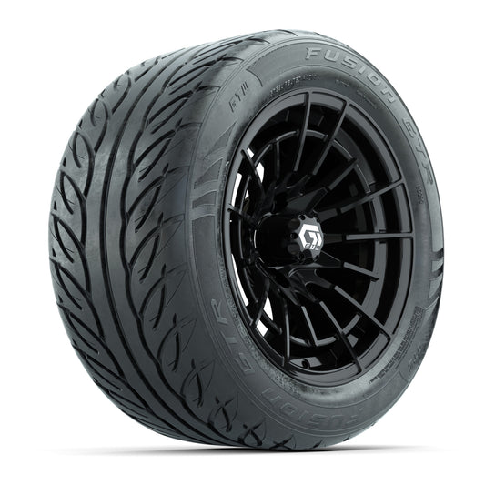 14" GTW® Boost Gloss Black Golf Cart Wheels & 255/45-R14 Fusion GTR Radial Street Tires (Set of 4)