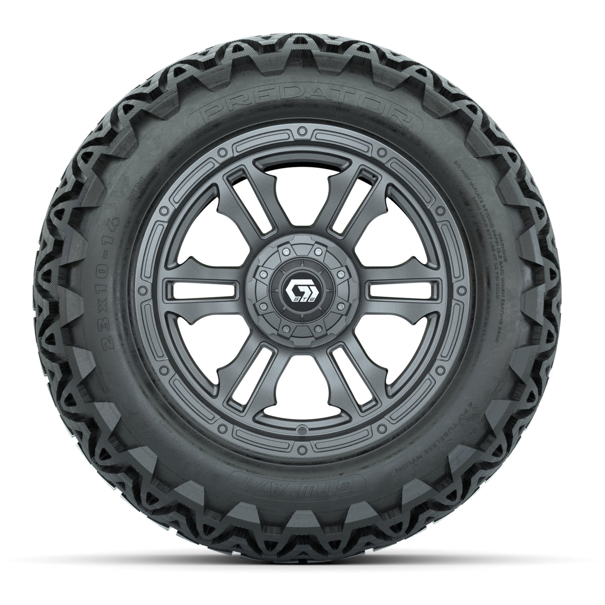 GTW® Shogun Gunmetal 14 in Wheels with 23x10-14 Predator All-Terrain Tires Full Set