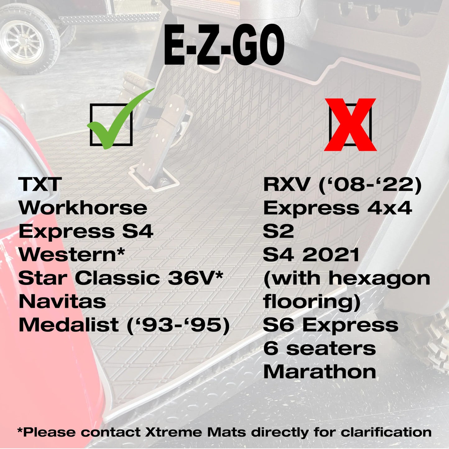 Xtreme Floor Mats for EZGO TXT / Workhorse / Express S4 / Valor / Cushman / Navitas (TXT Frame) | Black/Red