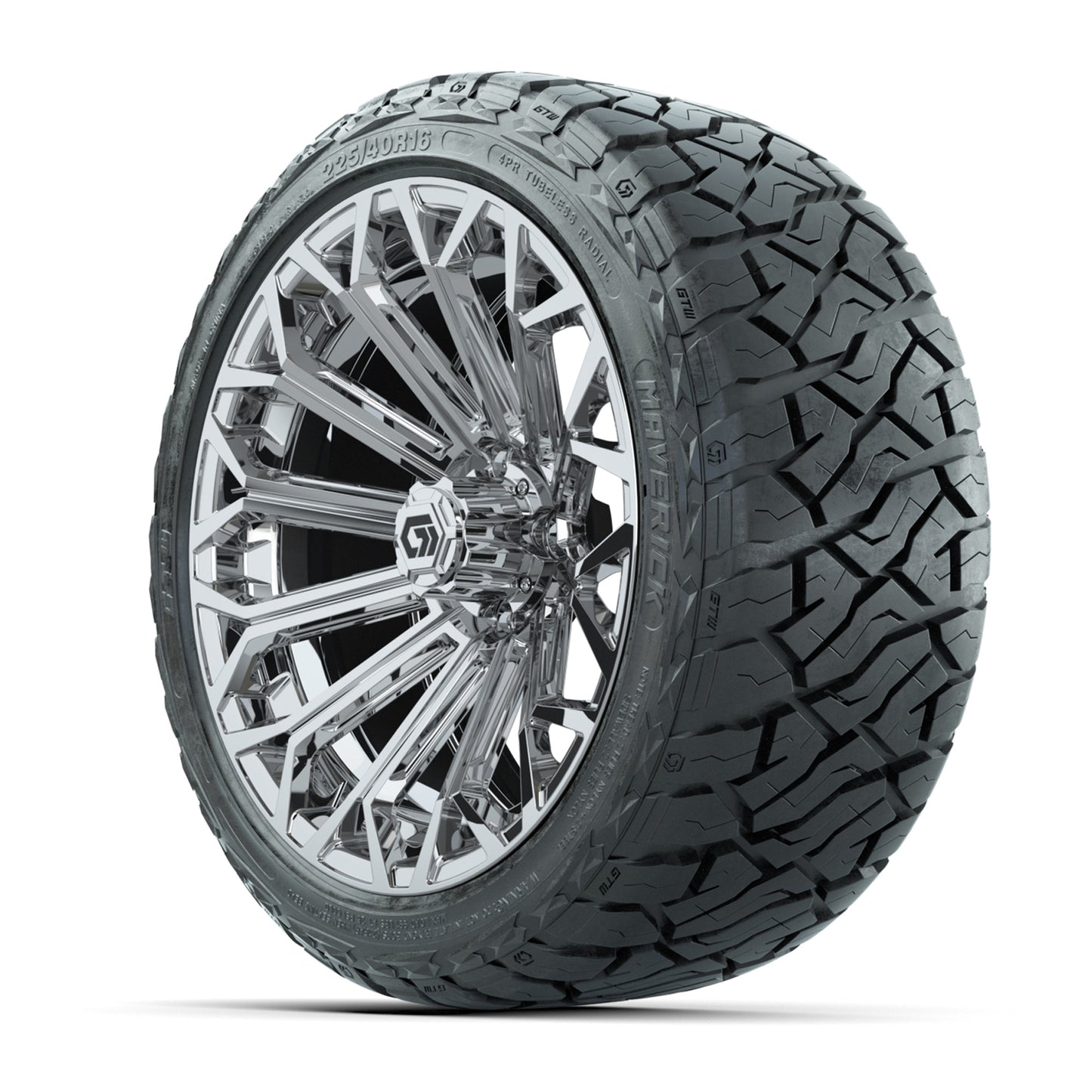 GTW® Monaco Chrome 16" Golf Cart Wheels with 225/40-R16 Maverick A/T Tires - Full Set