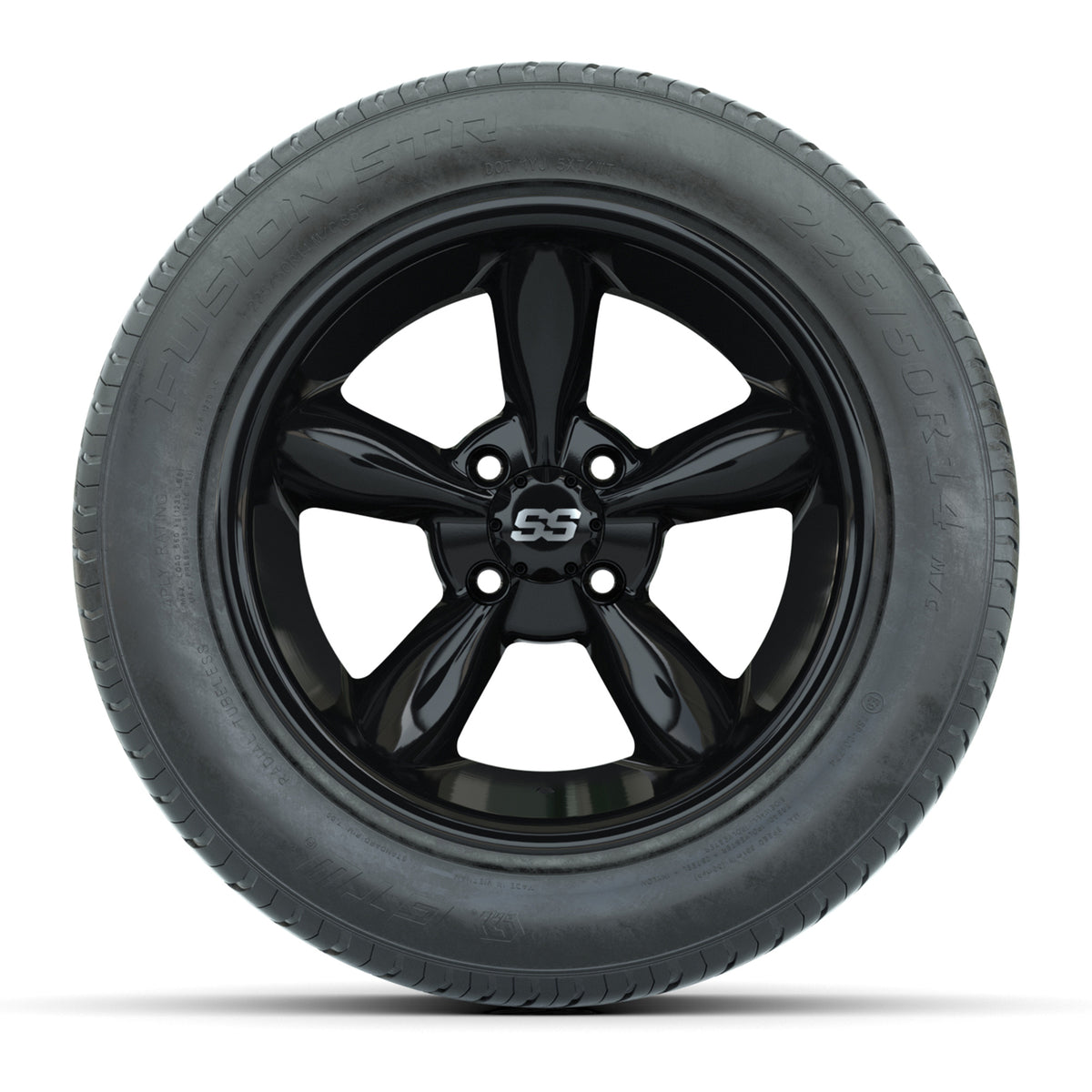 GTW® Godfather Black 14" Wheels with 255/50-R14 Fusion STR DOT Approved Street Tires - Full Set