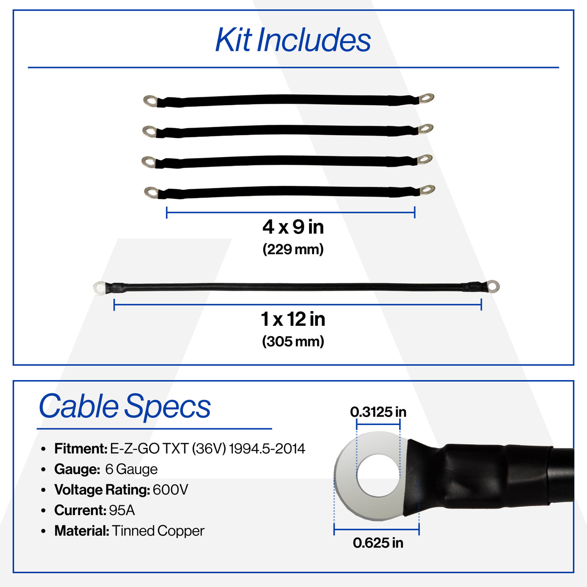 EZGO TXT 6-Gauge Battery Cable Set (Years 1994.5-2014)