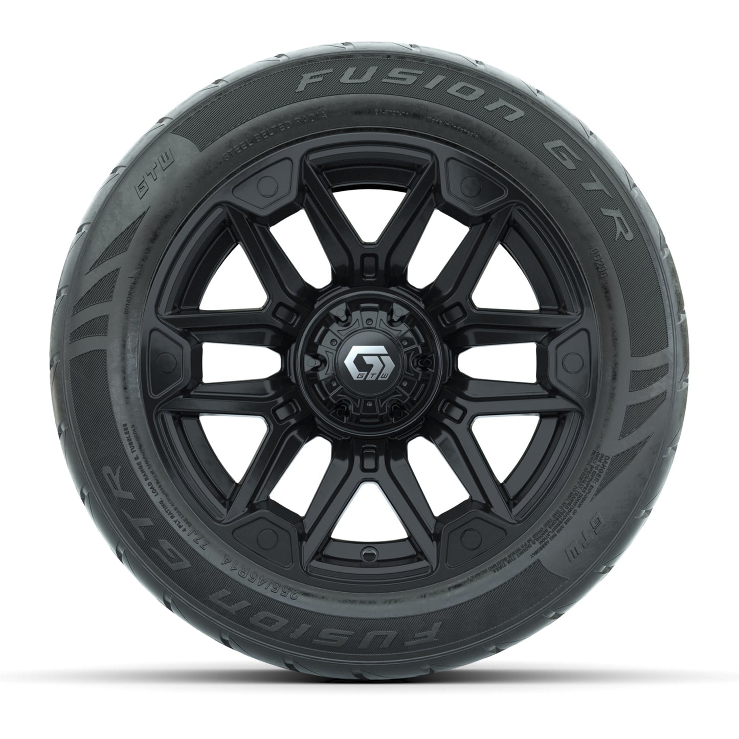 14" GTW® Graffiti Gloss Black Golf Cart Wheels & 255/45-R14 Fusion GTR Radial Street Tires (Set of 4)