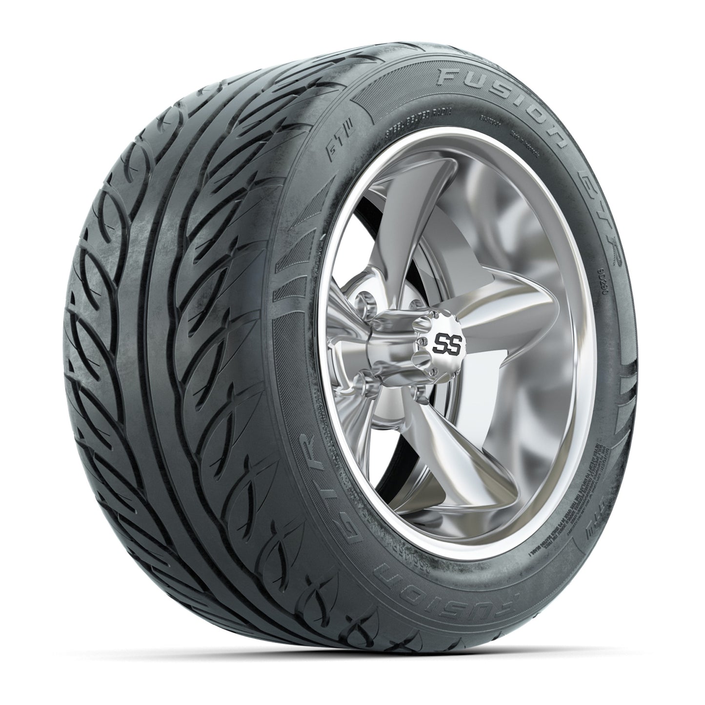 14" GTW® Godfather Chrome Golf Cart Wheels & 255/45-R14 Fusion GTR Radial Street Tires (Set of 4)