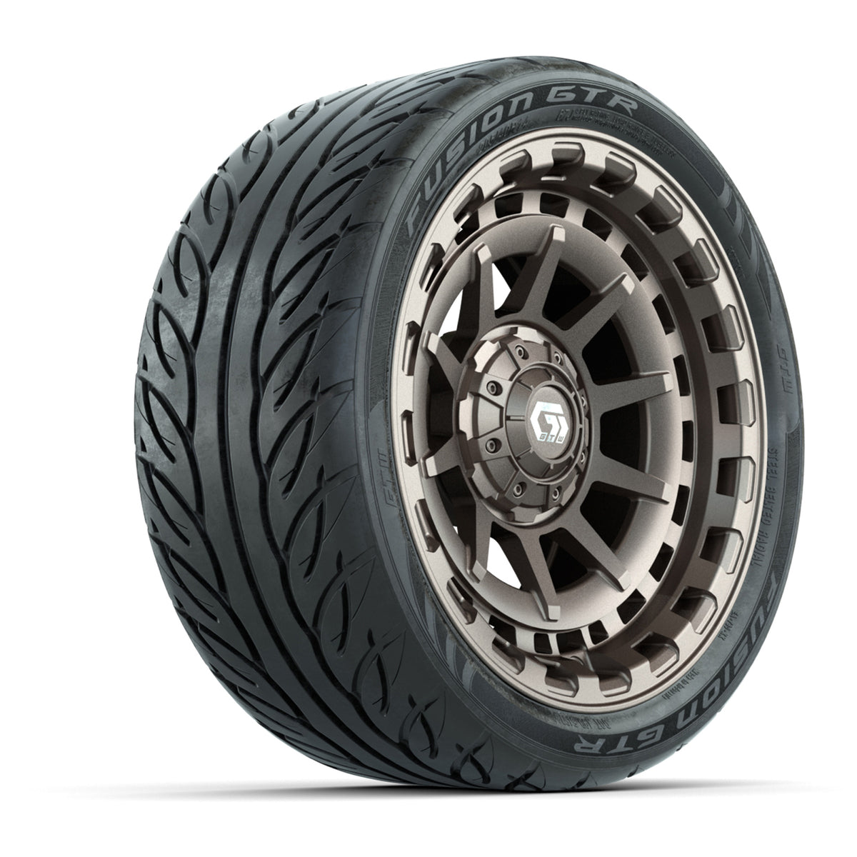 GTW® Barricade Satin Bronze 14 in Wheels with 205/40-R14 Fusion GTR Steel Belted Street Tires Full Set