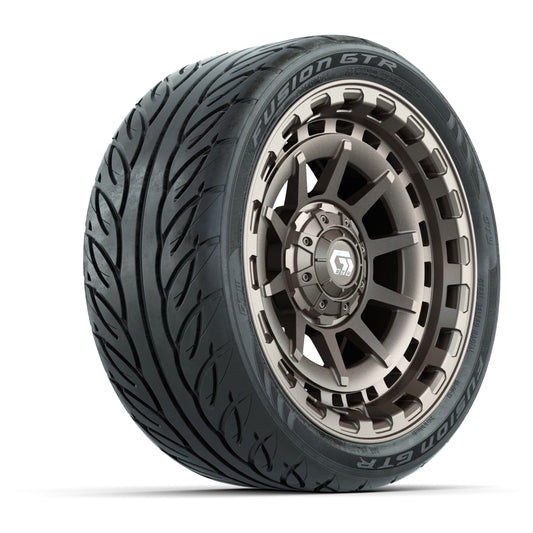 GTW® Barricade Satin Bronze 14 in Wheels with 205/40-R14 Fusion GTR Steel Belted Street Tires Full Set