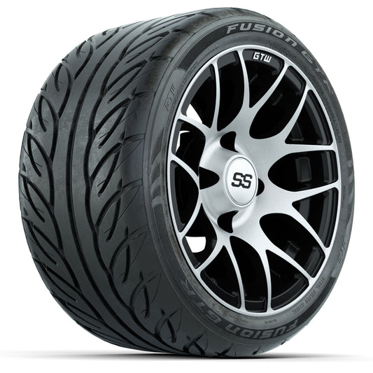 12" GTW Pursuit Black/Machined Wheels with Fusion GTR Street Tires Set of 4