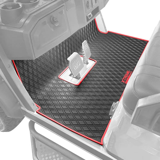 Xtreme Mats Full Coverage Golf Cart Floor Mat – Advanced EV Advent 4 | Black & Red Trim