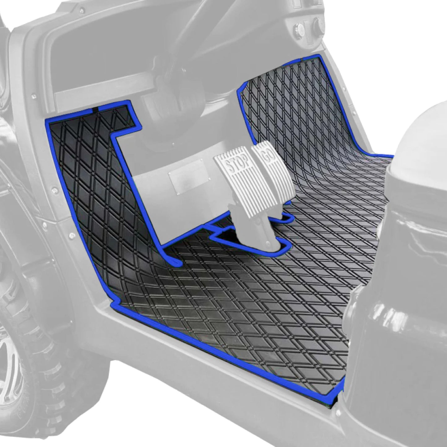 Xtreme Mats Full-Coverage Golf Cart Floor Mat | ICON i20 / i40 / i40L / Advanced EV1 – Black/Blue