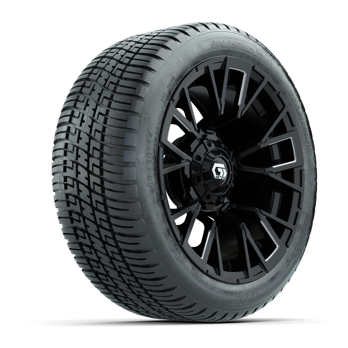GTW® Vandal Matte Black/Machined 14 in Wheels with 205/30-14 Fusion Street Tires Full Set