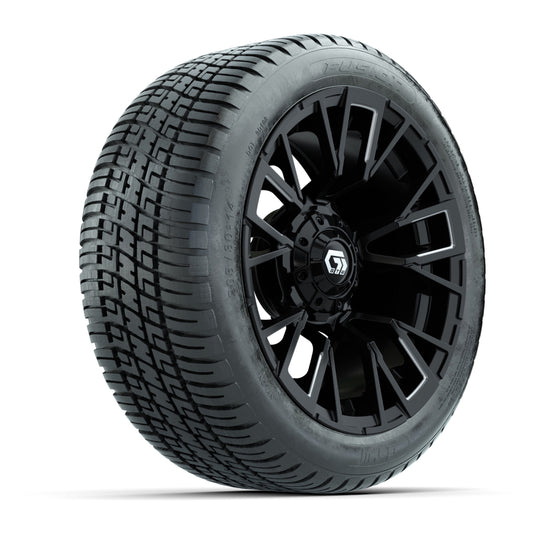 GTW® Vandal Matte Black/Machined 14 in Wheels with 205/30-14 Fusion Street Tires Full Set