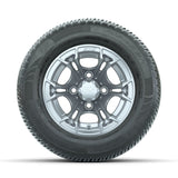 GTW Spyder Silver Brush 10" Wheels 205/50-10 Fusion SR Steel Belted Radial Tires – Full Set