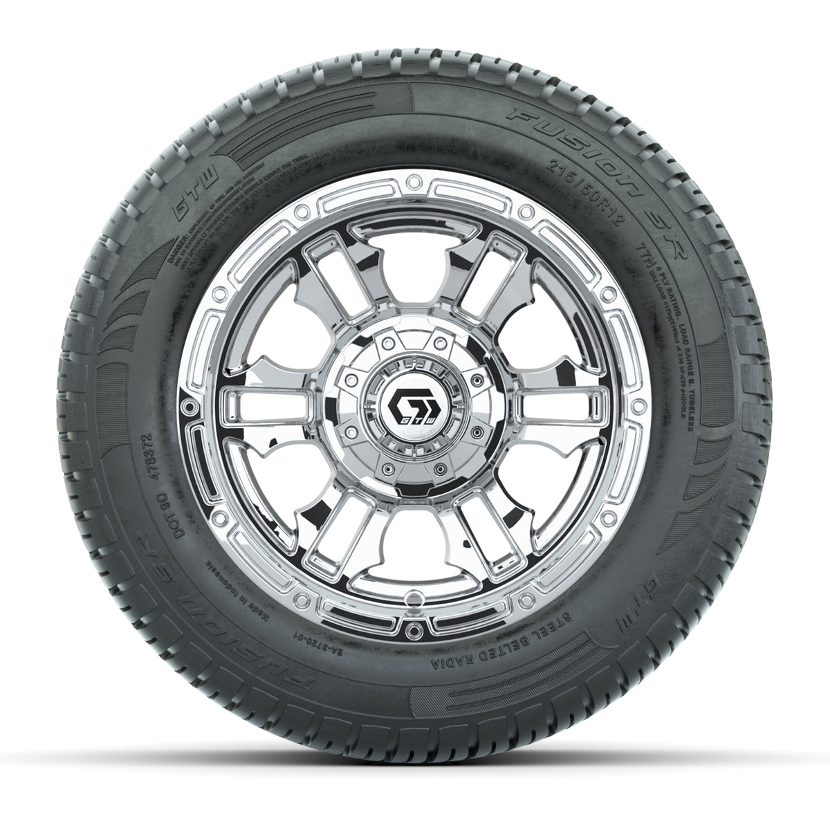 GTW® Shogun Chrome 12 in Wheels with 215/50-R12 Fusion S/R Steel Belt Radial Tires Full Set