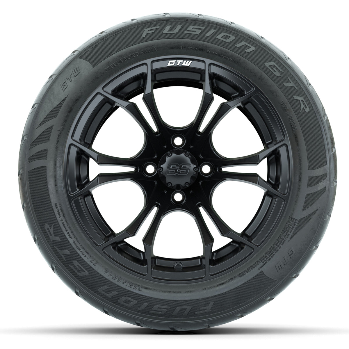GTW Spyder Matte Black 14" Wheels with 255/45-R14 Fusion GTR Street Tires Full Set