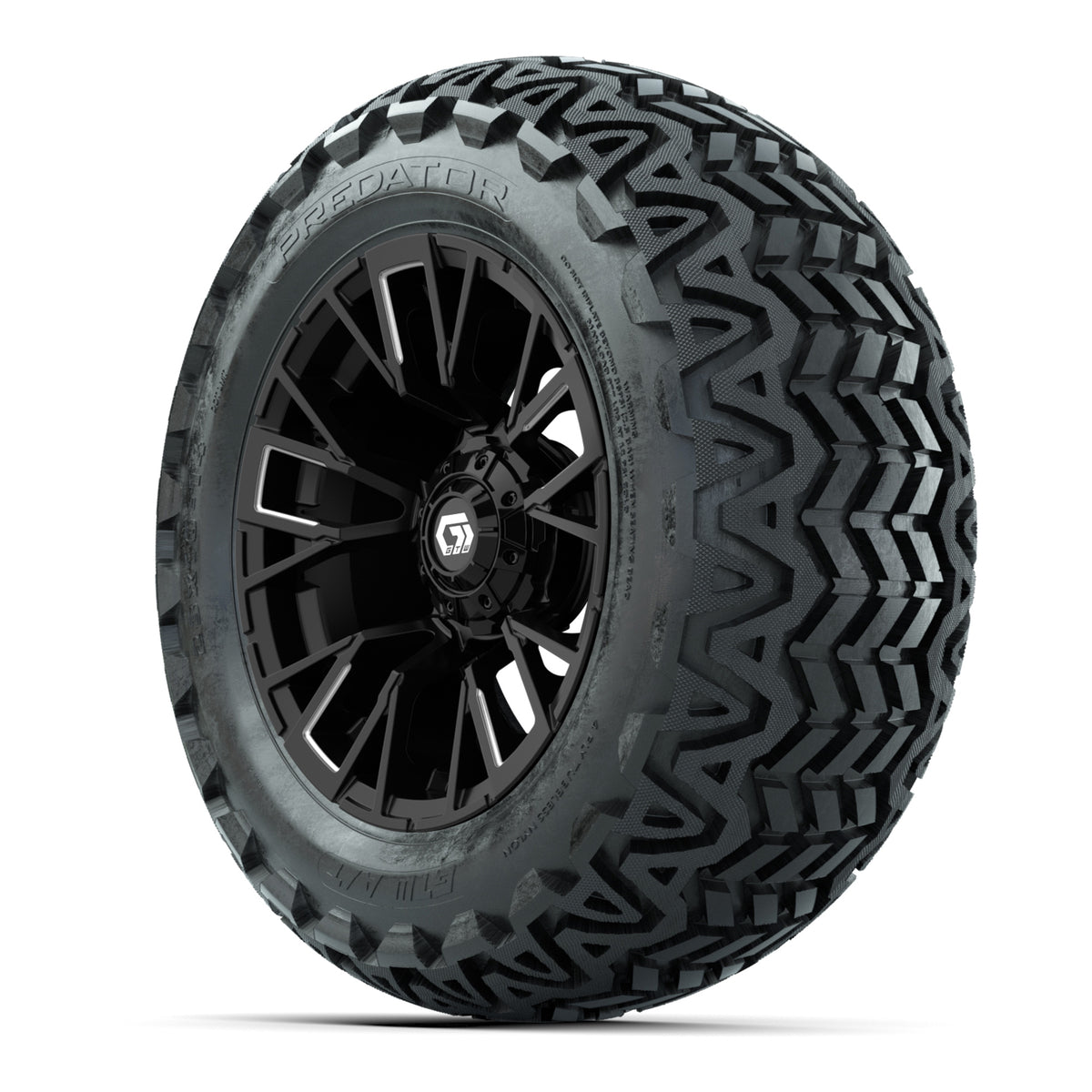 GTW® Vandal Matte Black/Machined 14 in Wheels with 23x10-14 Predator All-Terrain Tires Full Set