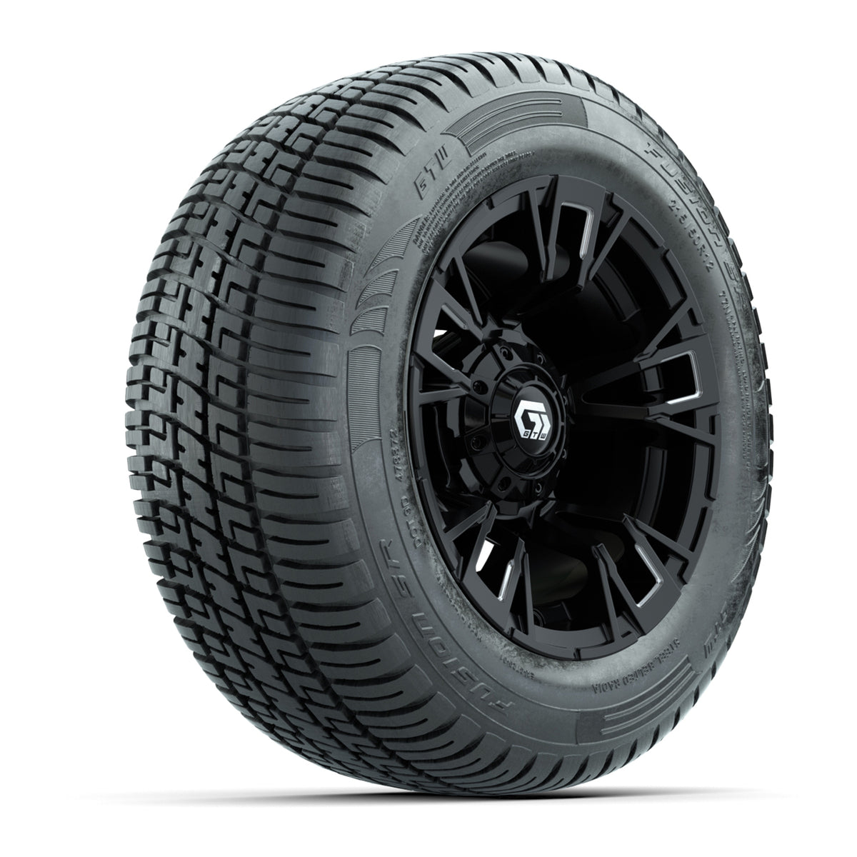 GTW® Vandal Matte Black/Machined 12 in Wheels with 215/50-R12 Fusion S/R Steel Belt Radial Tires Full Set