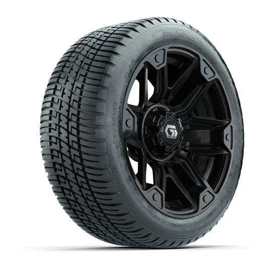 GTW® Graffiti Gloss Black 14 in Wheels with 205/30-14 Fusion Street Tires Full Set