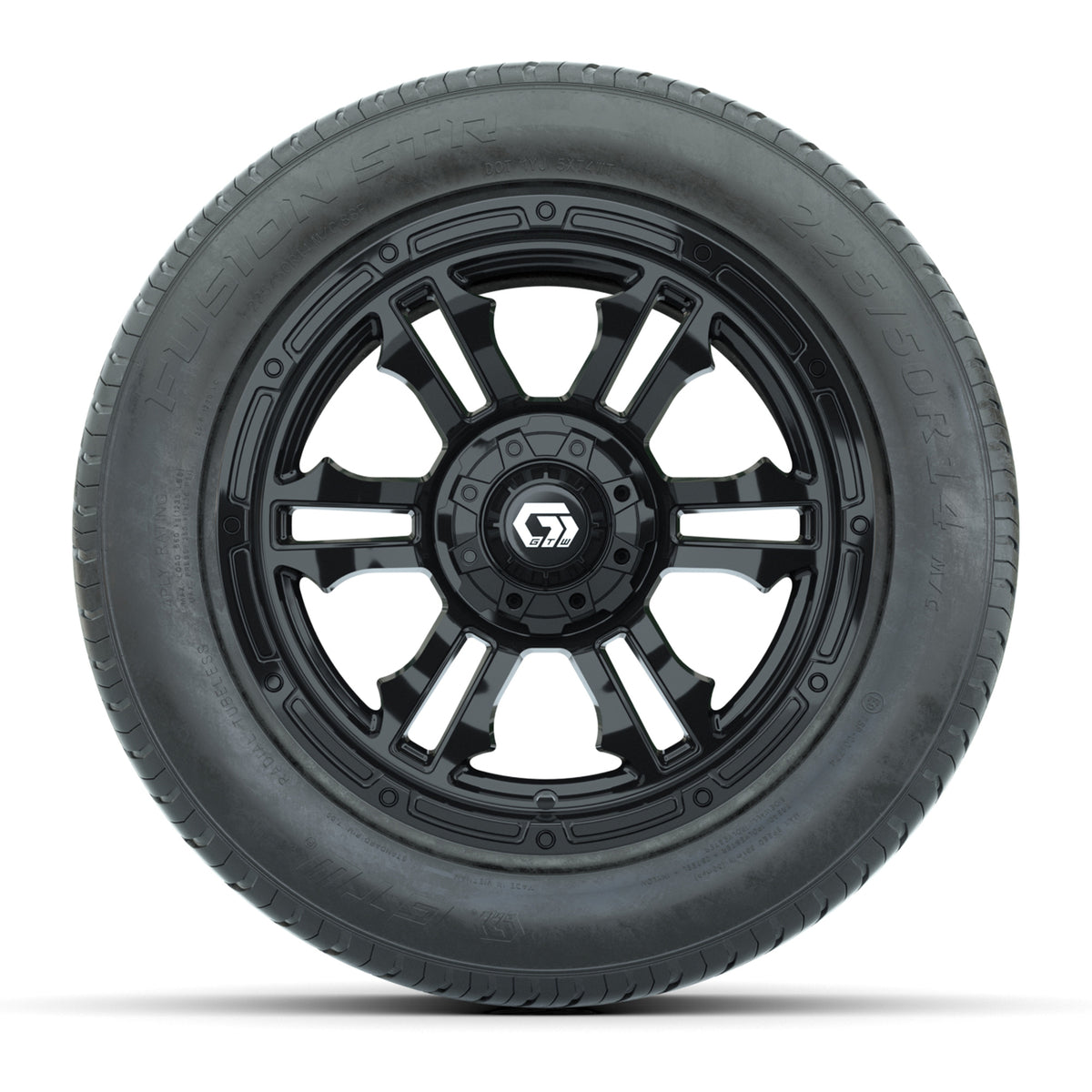 GTW® Shogun Gloss Black 14" Wheels with 255/50-R14 Fusion STR DOT Approved Street Tires - Full Set