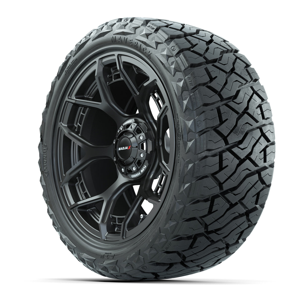 GTW MadJax® Flow Form Evolution Matte Black 15 in Wheels with 23x10.00-R15 Maverick All-Terrain Tires – Full Set