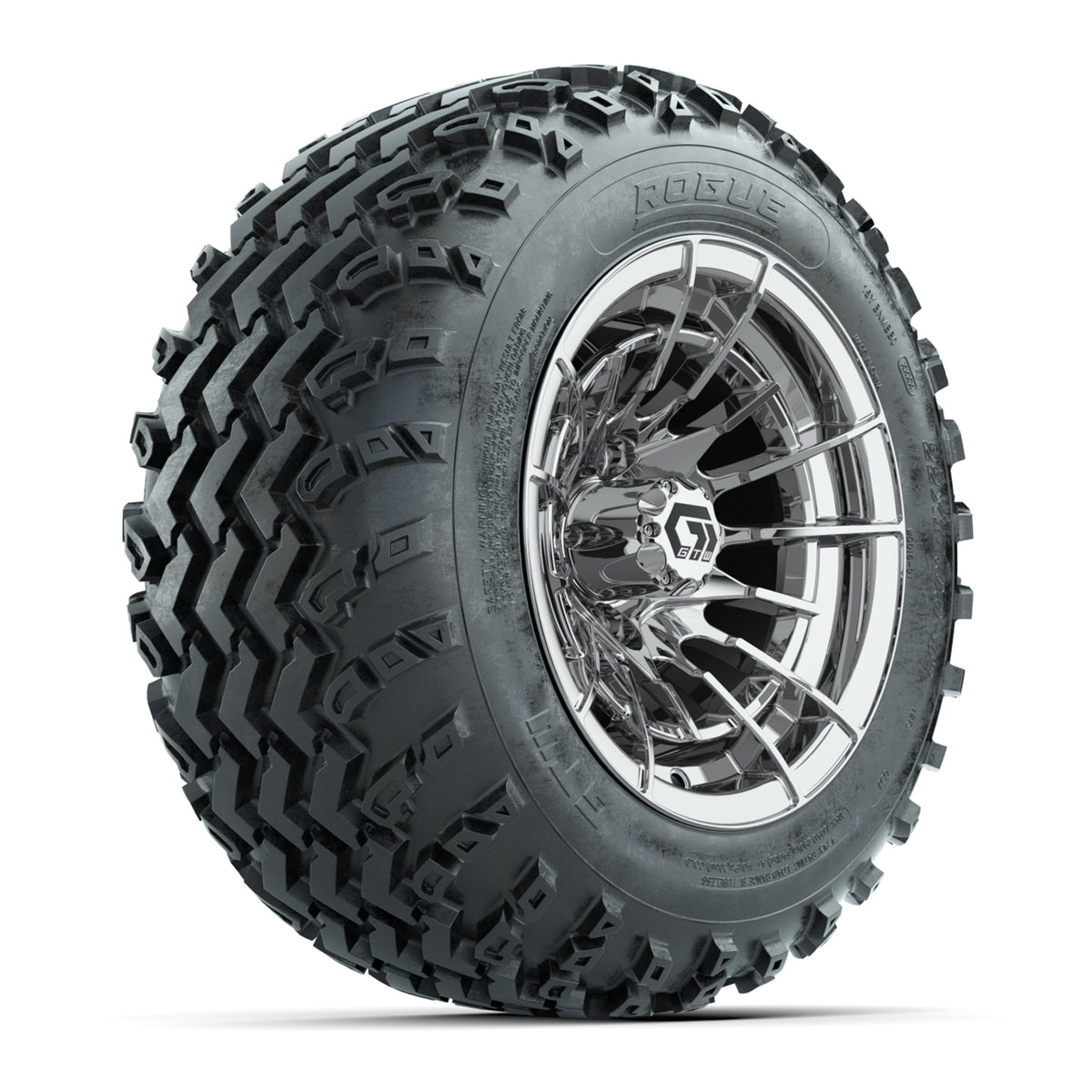 GTW® Boost Chrome 12 in Wheels with 22x11.00-12 Rogue All-Terrain Tires Full Set