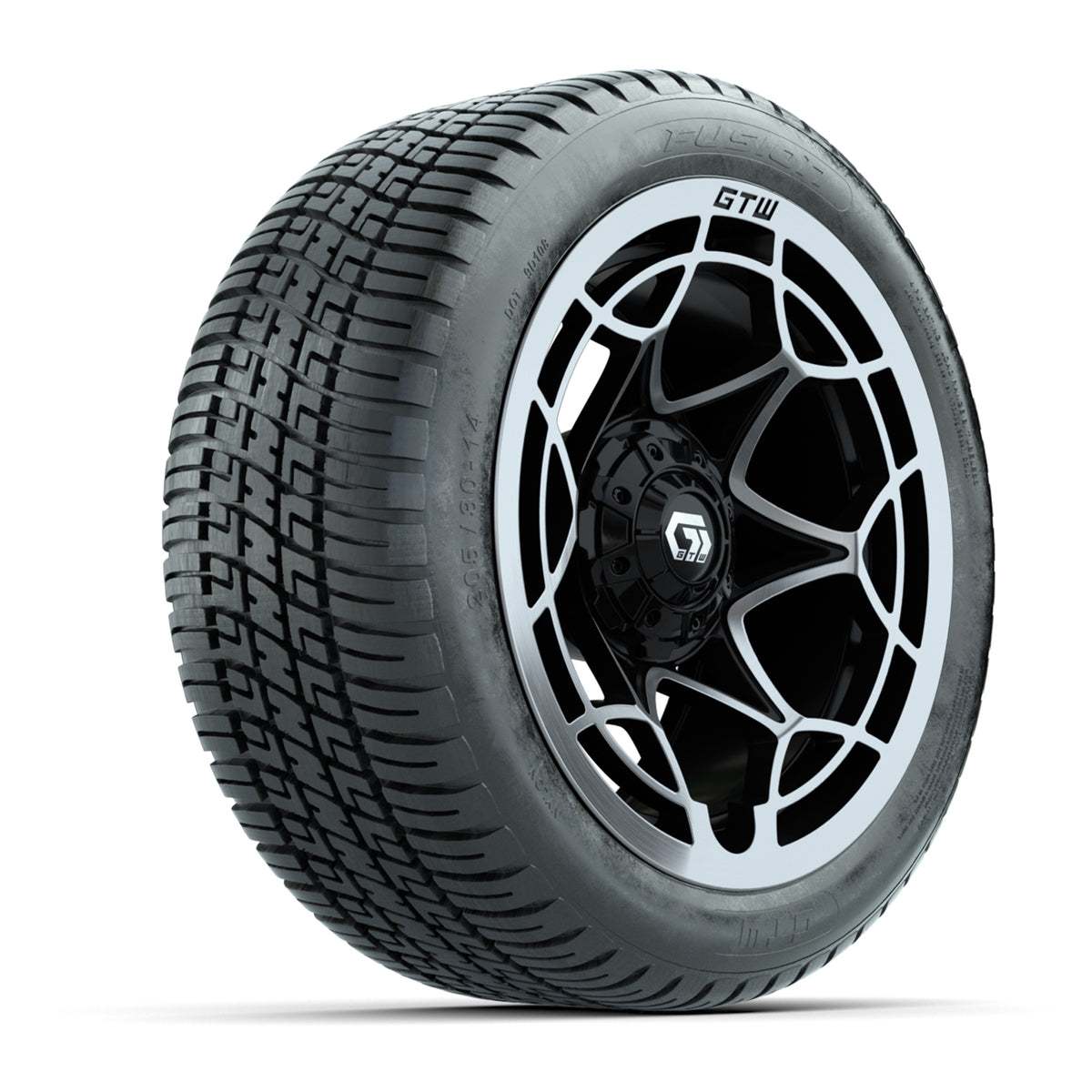 GTW® Nexus Gloss Black/Silver 14 in Wheels with 205/30-14 Fusion Street Tires Full Set