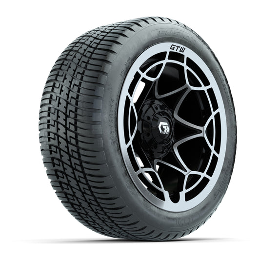 GTW® Nexus Gloss Black/Silver 14 in Wheels with 205/30-14 Fusion Street Tires Full Set