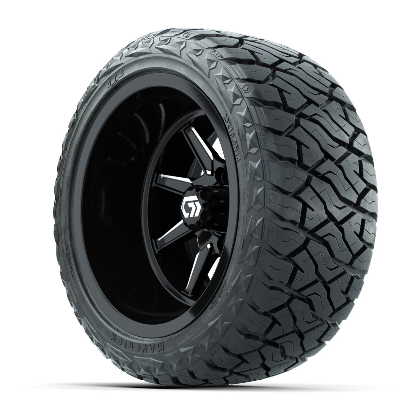 GTW Reaper Black & Machined 14" Golf Cart Wheels & 23X10-R14 Maverick Steel Belted Radial A/T Tires – Set of 4