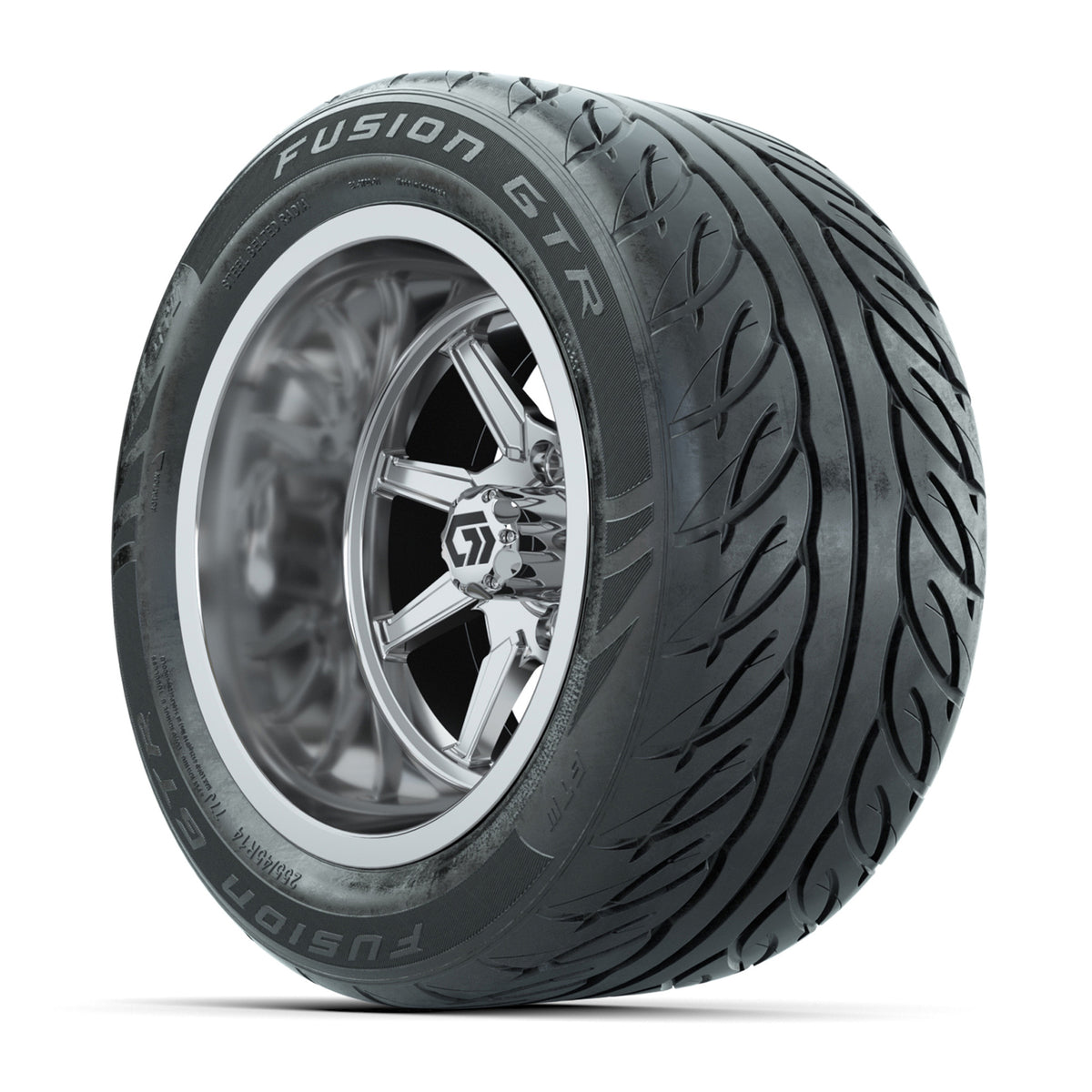 GTW Reaper Chrome 14x9 Wheels with 255/45-R14 Fusion GTR Street Tires - Set of 4
