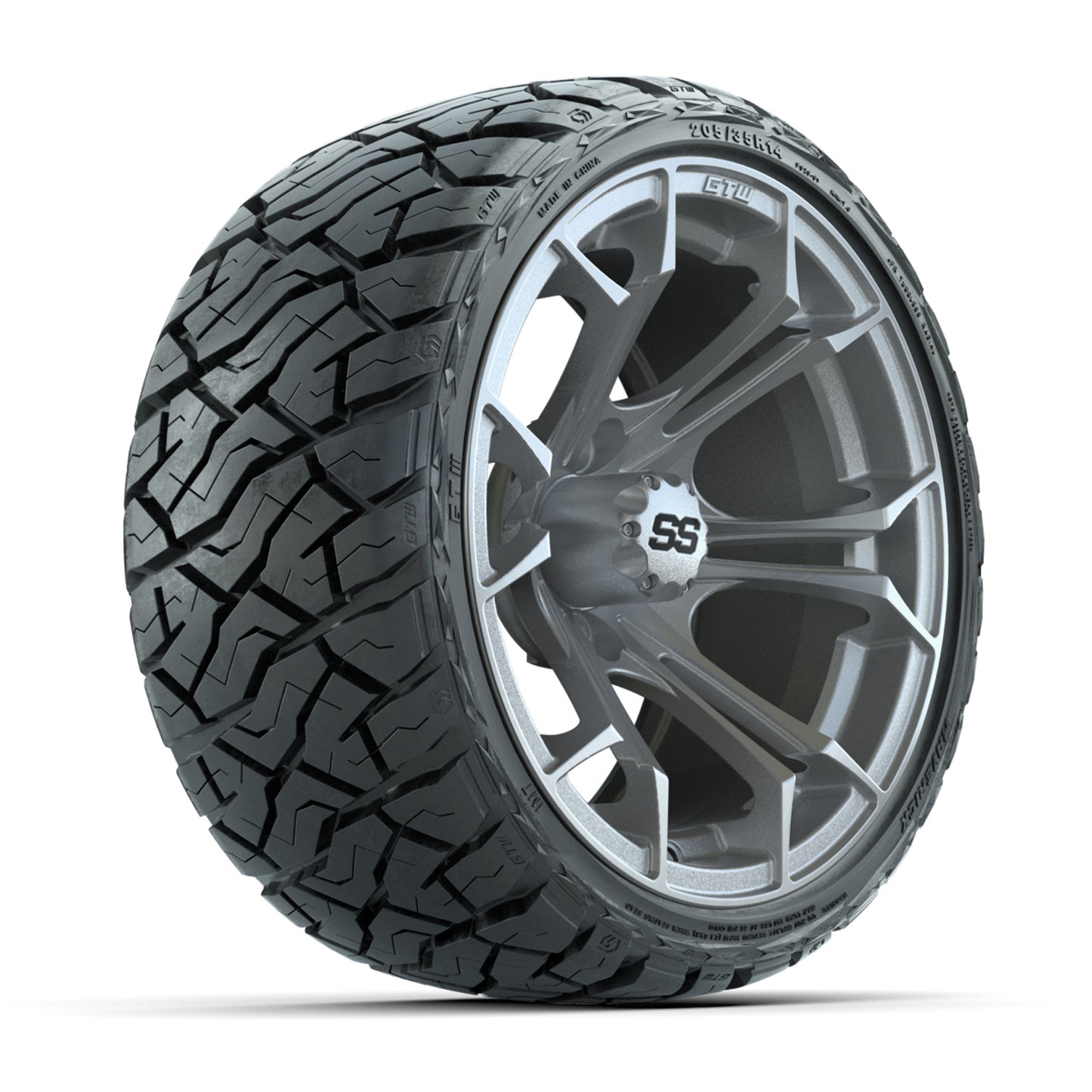 GTW Spyder Silver Brush 14" Wheels & 205/35-R14 Maverick Low-Profile AT Tires – Set of 4