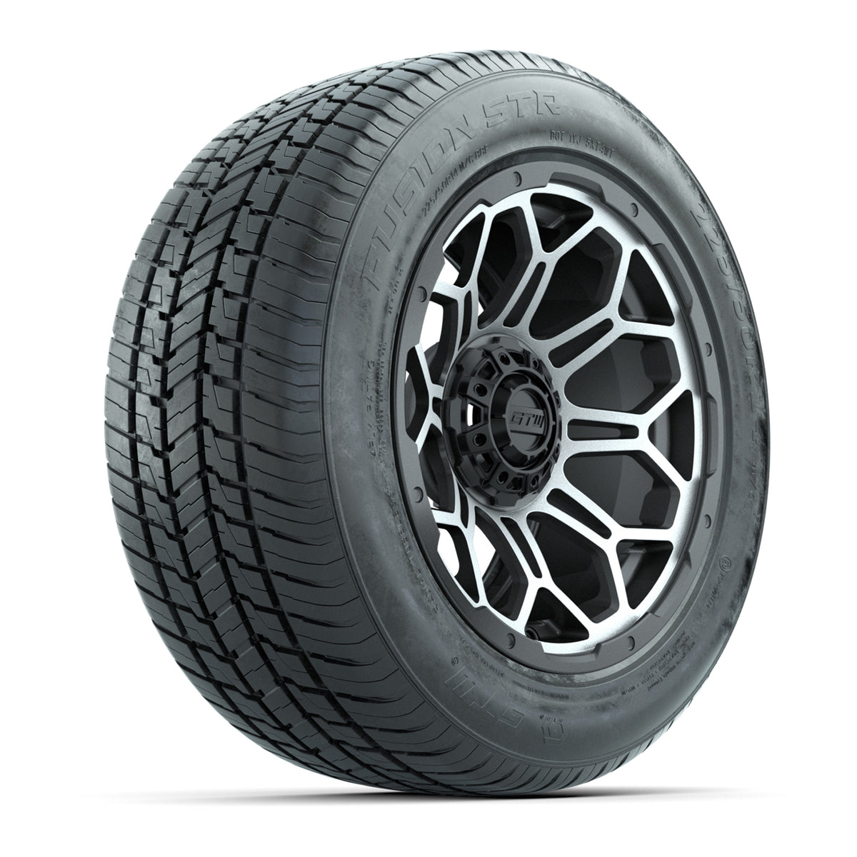 GTW® Bravo Matte Gray and Machined 14" Wheels with 255/50-R14 Fusion STR DOT Approved Street Tires - Full Set