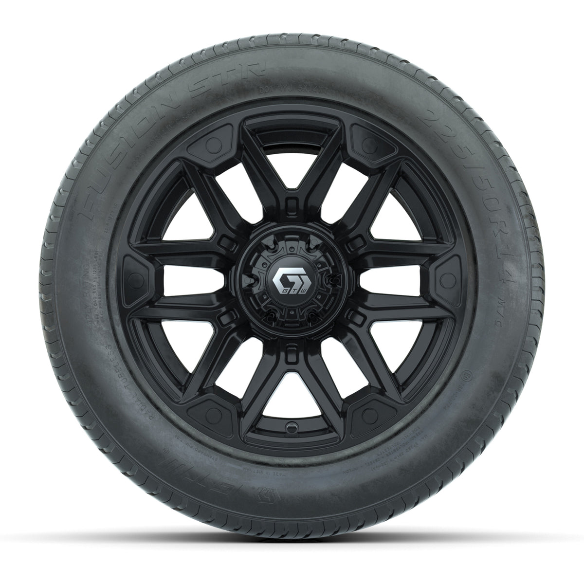 GTW® Graffiti Gloss Black 14" Wheels with 255/50-R14 Fusion STR DOT Approved Street Tires - Full Set