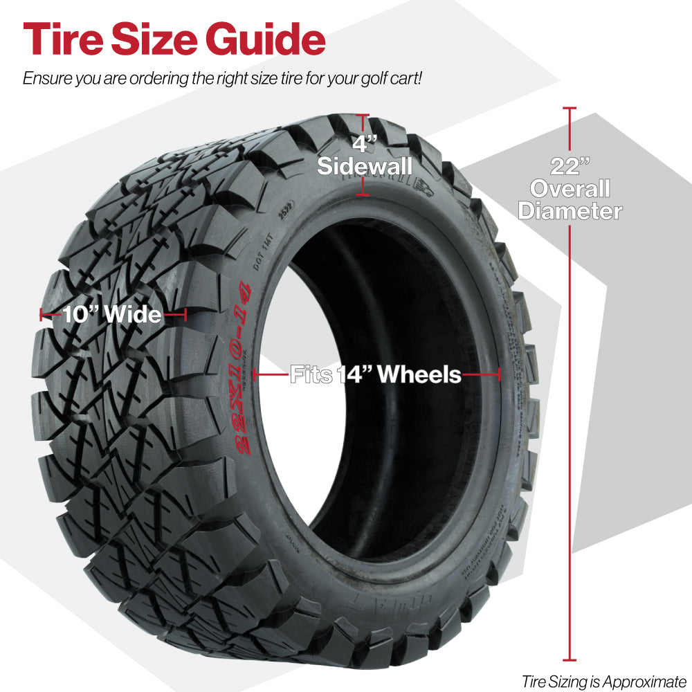GTW® Assault Gloss Black 14" Wheels with 22X10-14 Timberwolf All-Terrain Tires - Full Set