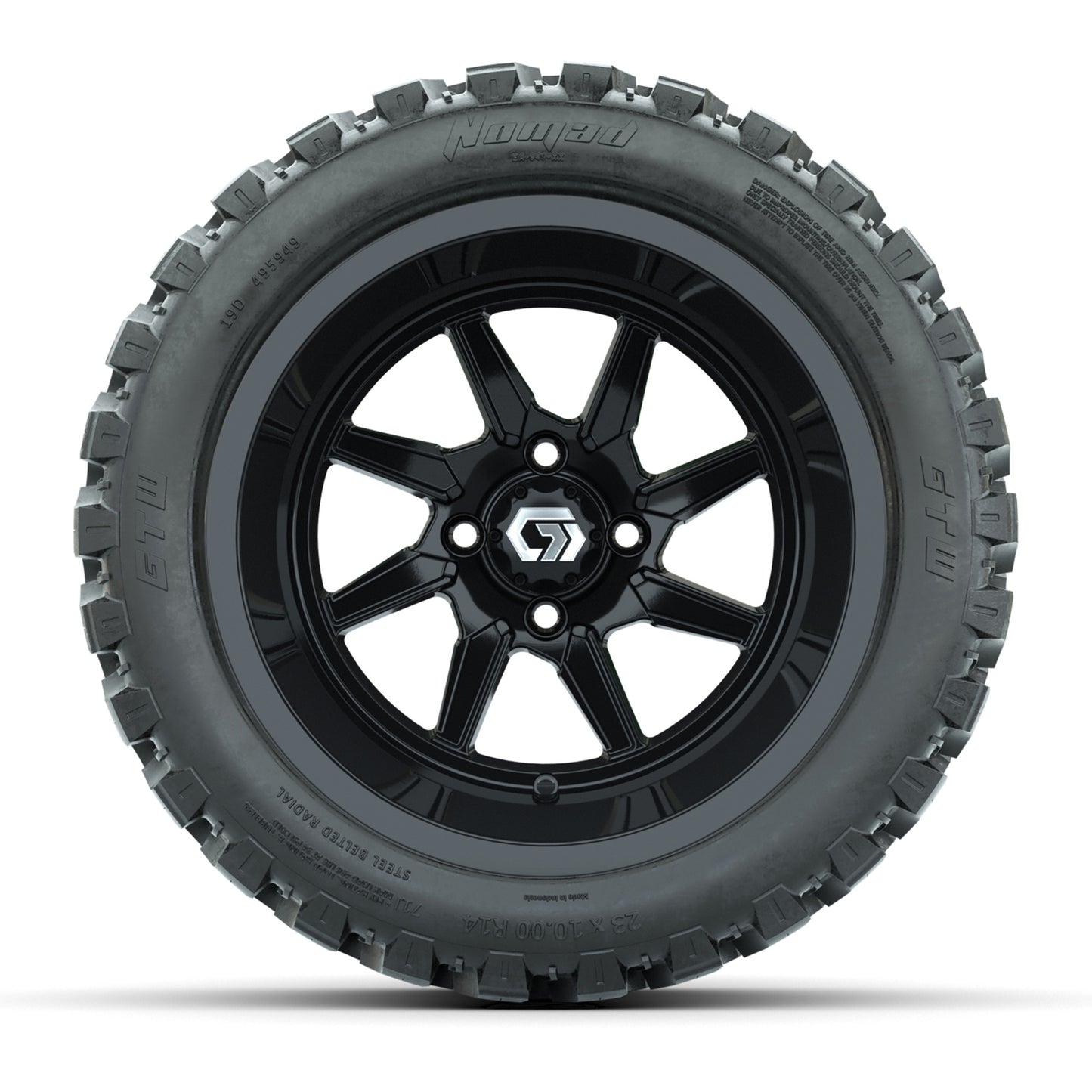 GTW Reaper Gloss Black 14" Golf Cart Wheels & 23X10-R14 Nomad Steel Belted Radial A/T Tires – Set of 4