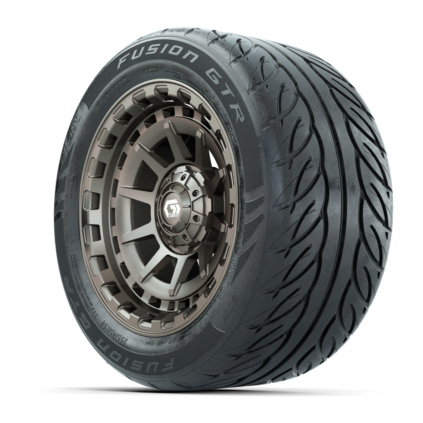 14" GTW® Barricade Bronze Golf Cart Wheels & 255/45-R14 Fusion GTR Radial Street Tires (Set of 4)