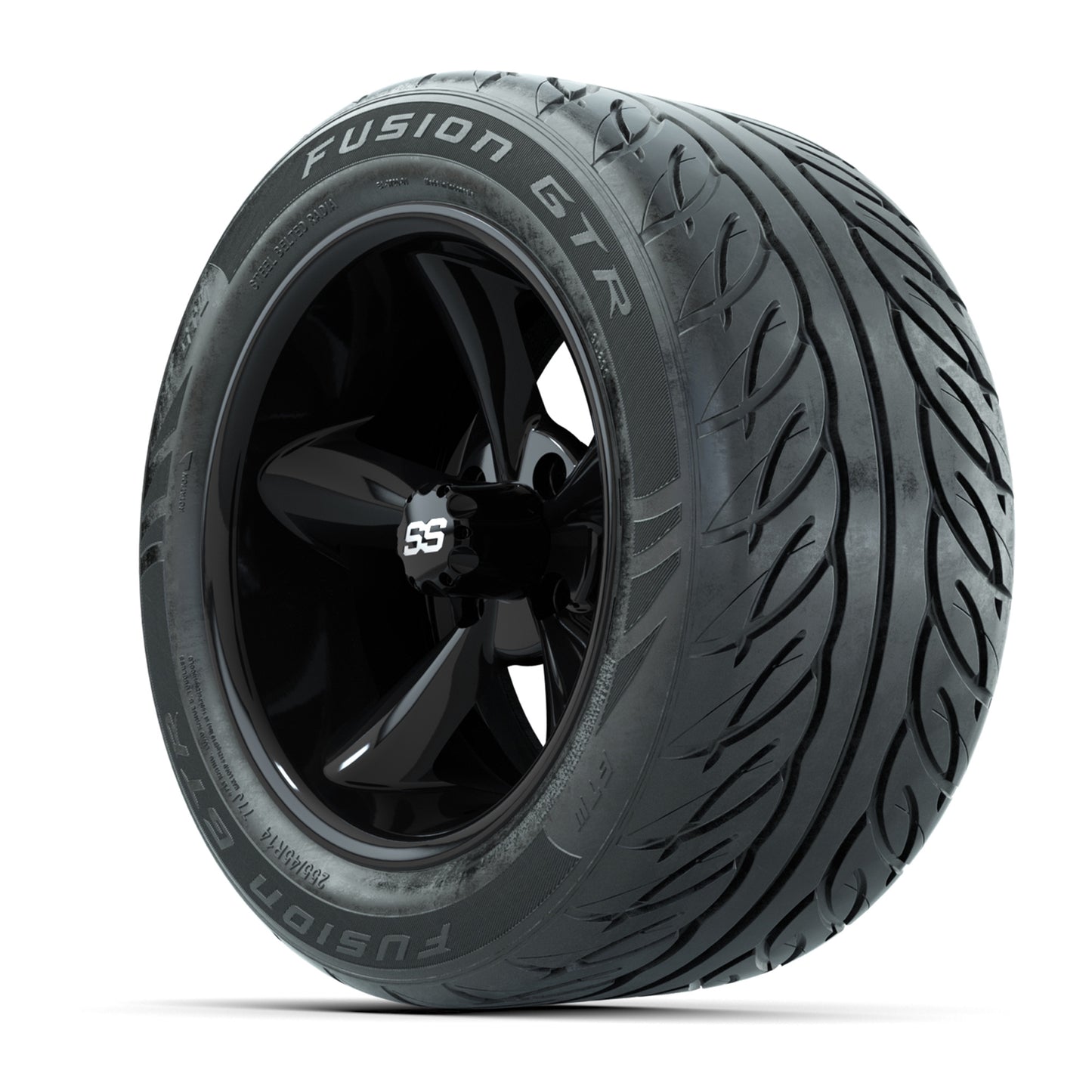 14" GTW® Godfather Black Golf Cart Wheels & 255/45-R14 Fusion GTR Radial Street Tires (Set of 4)