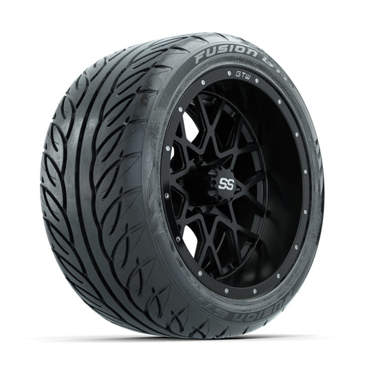 GTW Vortex Matte Black 14 in Wheels with 225/40-R14 Fusion GTR Street Tires Full Set